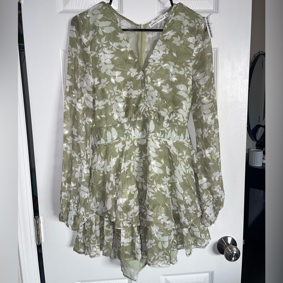 Saints + Secrets Green Floral Sheer Romper w/Shorts & Zipper/Tie Back Size Large - Picture 1 of 6